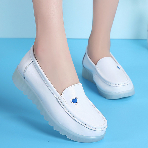 Genuine leather nurse shoes, comfortable soft sole work shoes, white wedges, height-increasing leather women's shoes, deodorant hospital nurse shoes, women