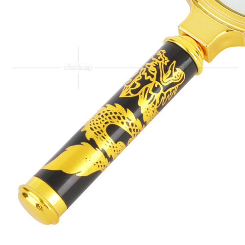 Local tycoon golden dragon handle old man reading 100mm night market temple fair 10x handheld magnifying glass