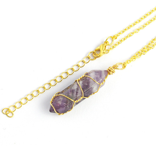 Foreign trade wire-wound hexagonal column pendant natural stone crystal necklace hand-wound bullet head jewelry wholesale