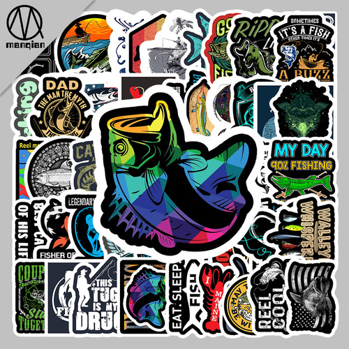 51 non-repeating fishing and sea fishing series suitcases, notebooks, fishing boxes, creative personalized car stickers, waterproof stickers