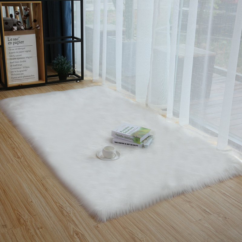白色长毛绒地毯澳洲仿羊毛皮加厚儿童卧室地毯地垫长毛绒装饰地毯