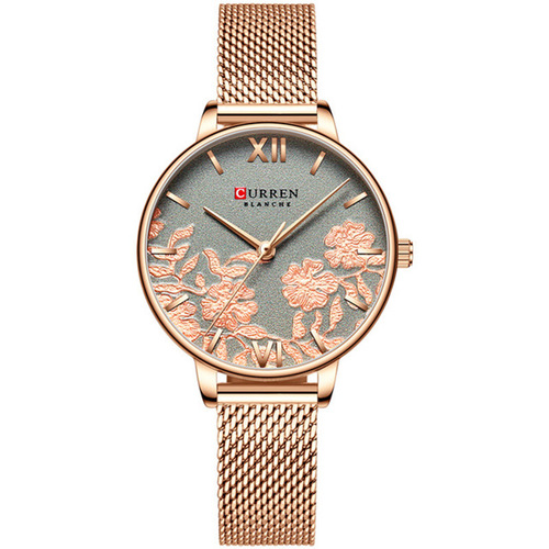 CURREN/Carren 9065 Waterproof Women's Watch with Small Dial, Mesh Pattern Round Women's Watch