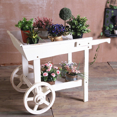 American Country Garden Gardening Fleshy Flower Rack Old Trolley Garden Float Car Solid Wood Window Flower Rack Ornaments