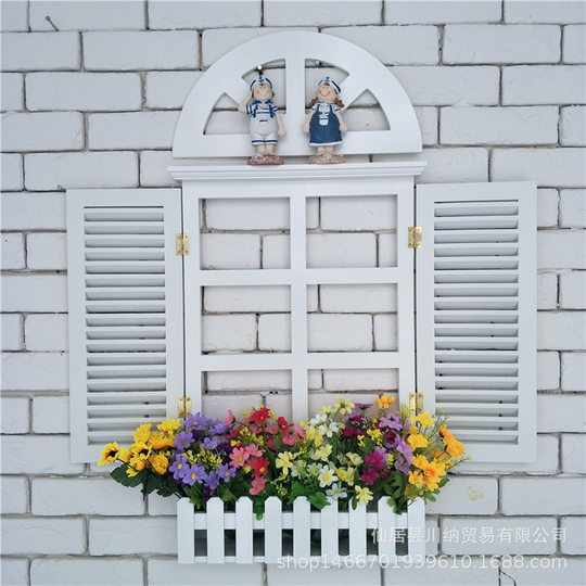 Factory direct supply Mediterranean fake window wooden restaurant wall decoration painting shutters European fake window wall hanging wall decoration