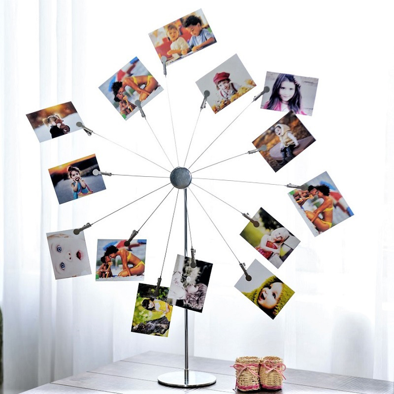 FUENTE fabricante Amazon INS creativo europeo moderno metal plateado 14 cabeza clip Rueda de la fortuna marco fotos