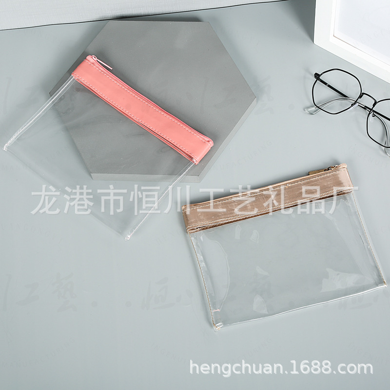 生产PVC袋车缝袋皮革包边尼龙拉链袋自封袋透明可印logo化妆品包