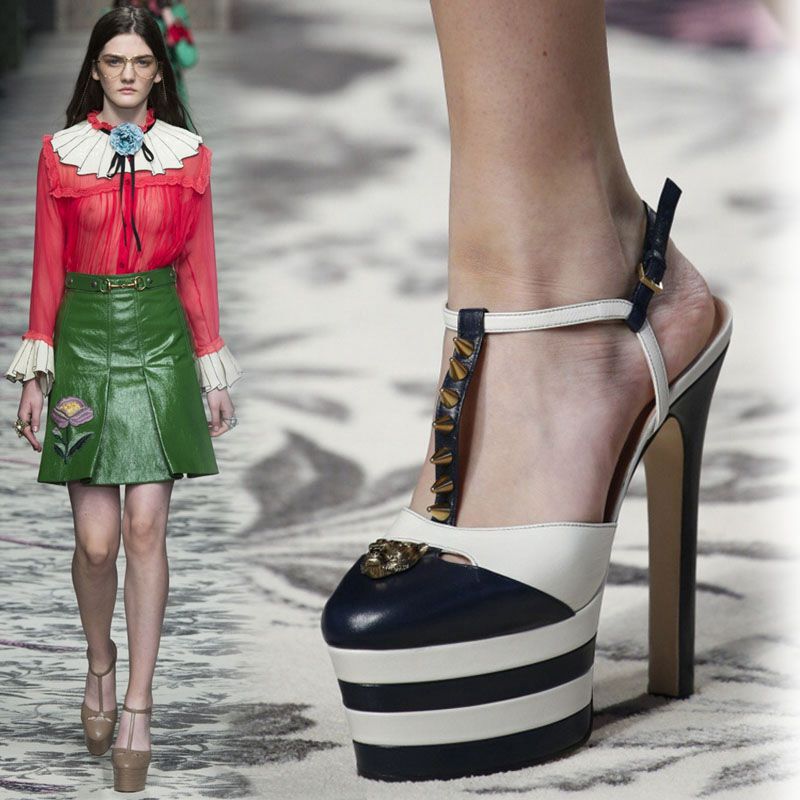 European and American Sky-High Baotou Thick-Soled Ultra-High-Heeled Waterproof Platform Sandals Catwalk Color Matching Large Size Rivets Sexy Banquet Shoes