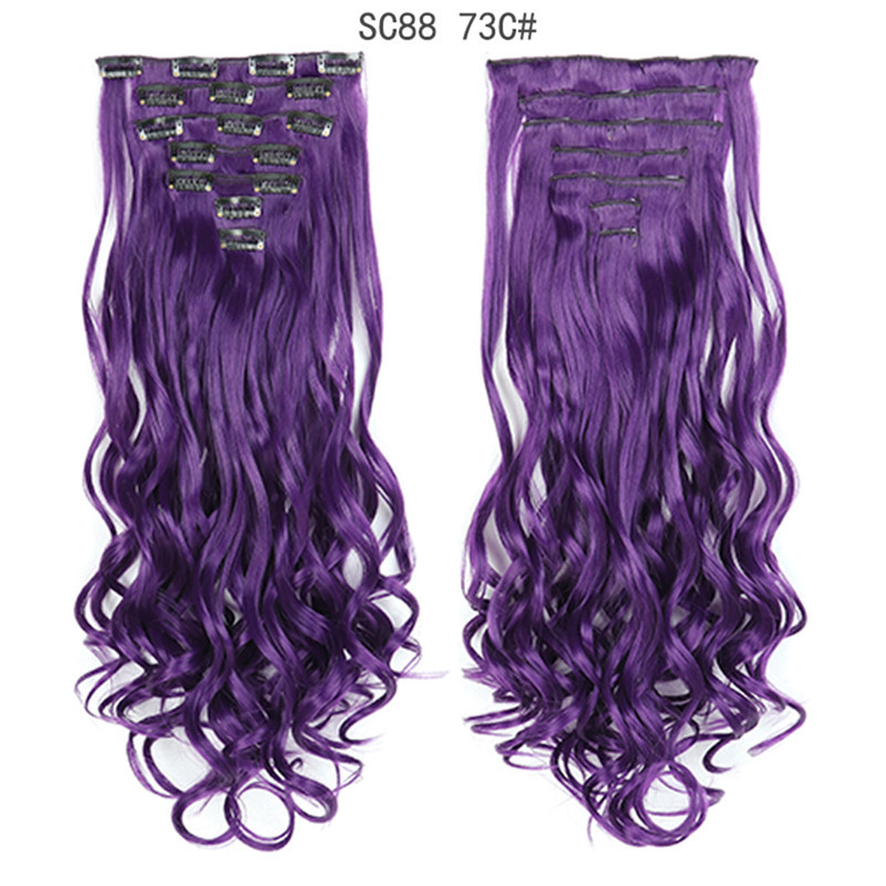 Peluca de comercio exterior peluca larga de pelo rizado de las mujeres clip de pelo parche de fibra química de siete piezas reemplazo de cabello pieza de extensión de pelo rizado de onda grande