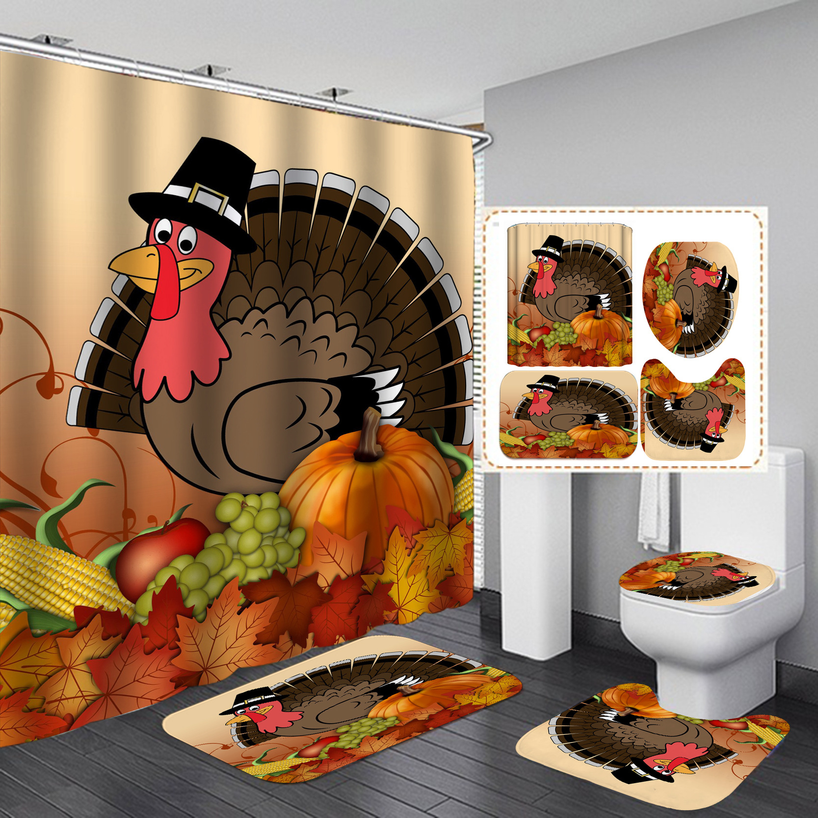 Amazon e-commerce HD Baño de impresión digital Cortina de ducha de Halloween Baño de hotel Cortina de ducha de separación húmeda y seca