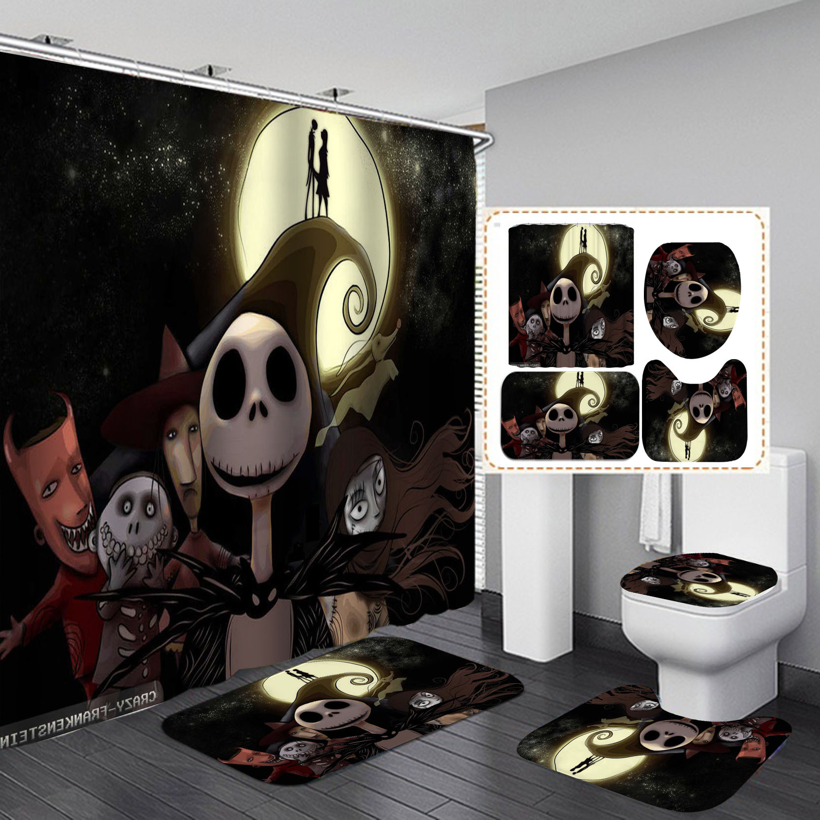 Amazon e-commerce HD Baño de impresión digital Cortina de ducha de Halloween Baño de hotel Cortina de ducha de separación húmeda y seca