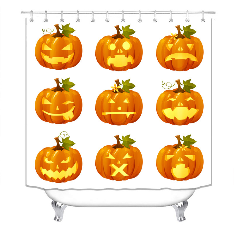 Amazon e-commerce HD Baño de impresión digital Cortina de ducha de Halloween Baño de hotel Cortina de ducha de separación húmeda y seca