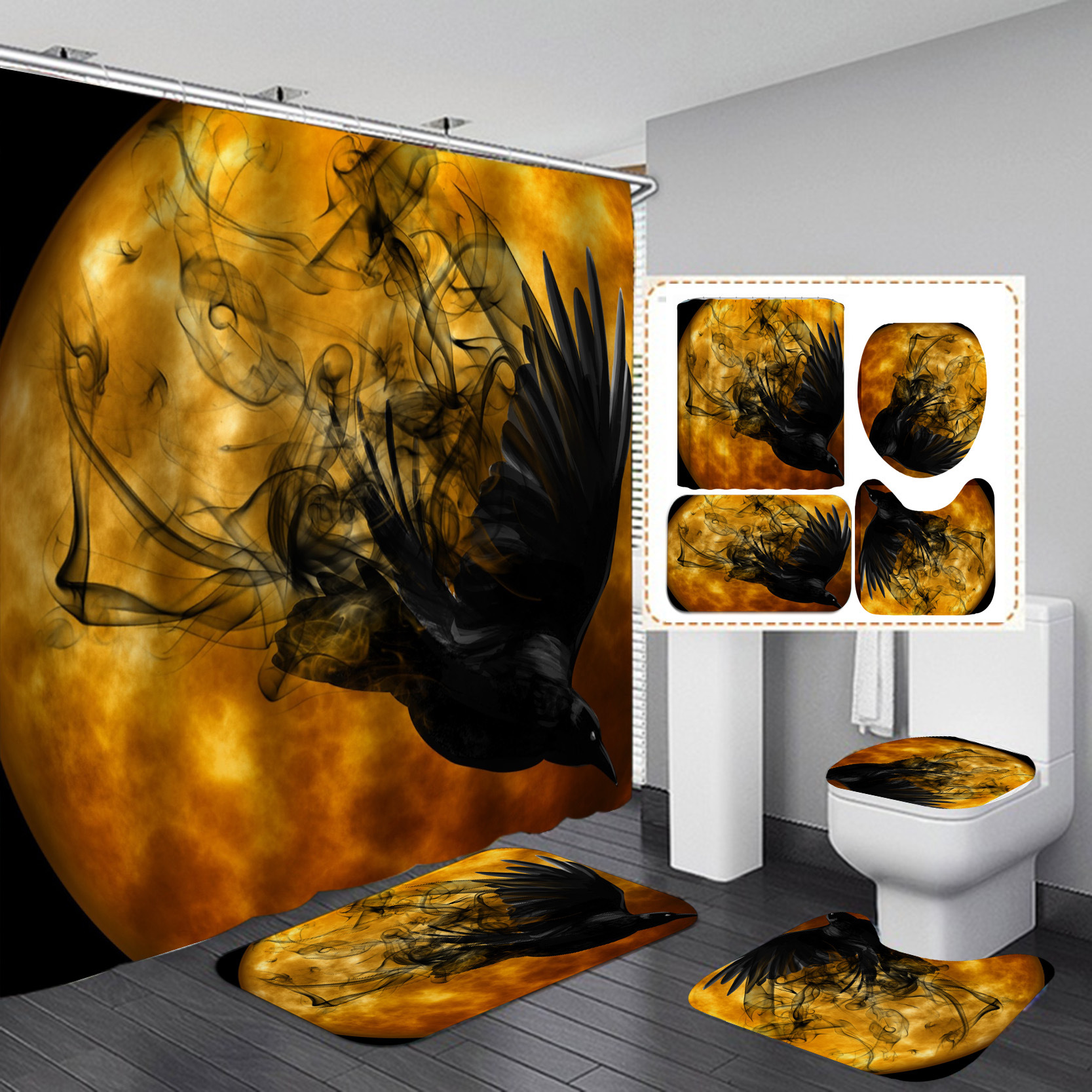 Amazon e-commerce HD Baño de impresión digital Cortina de ducha de Halloween Baño de hotel Cortina de ducha de separación húmeda y seca