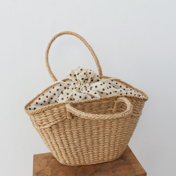 2026 New Fashion Forest-Style Straw Woven Bag Women's Handbag Beach Bag Ins Bag Dumpling-Shaped Drawstring Woven Bag