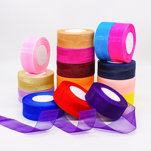 Manufacturer wholesale 4 cm snow yarn ribbon gift box packaging hair accessories accessories ribbon DIY transparent chiffon ribbon