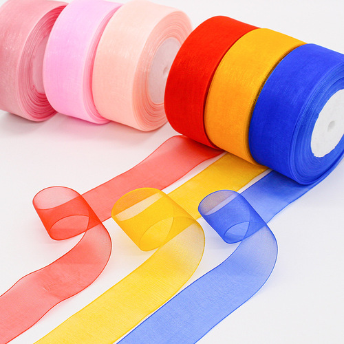 Manufacturer wholesale 4 cm snow yarn ribbon gift box packaging hair accessories accessories ribbon DIY transparent chiffon ribbon