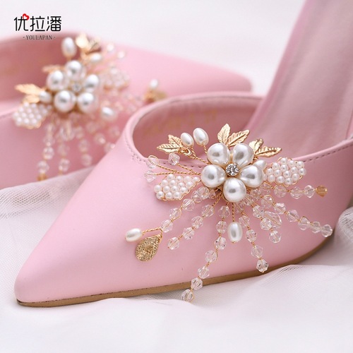 Youlapan bridal wedding shoes, floral high-heeled shoes, accessories clips, removable shoe buckles, upper decorations, shoe clips HX06