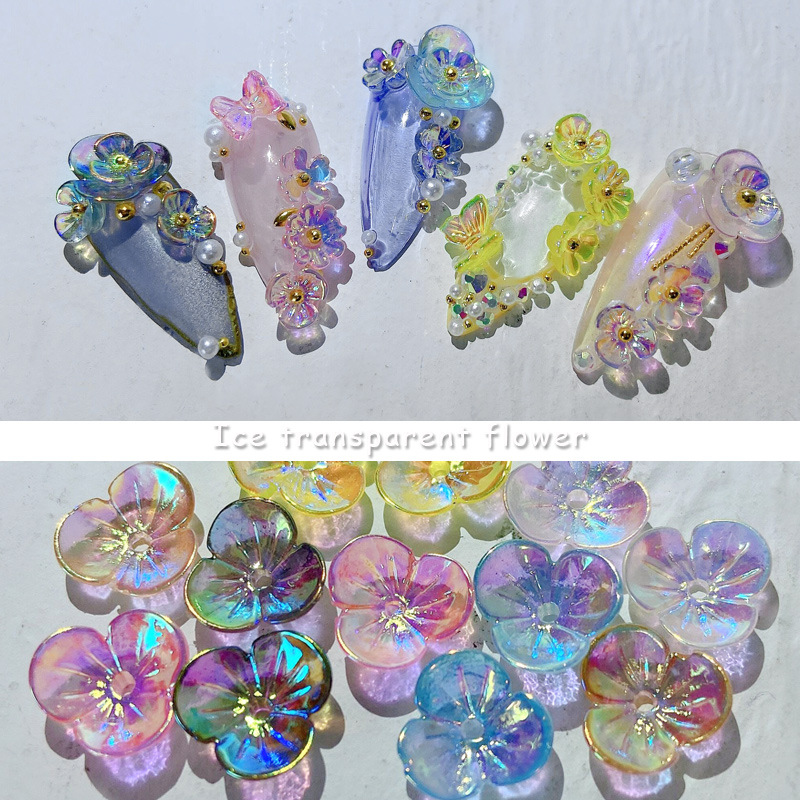 Verano popular celebridad en línea arte de uñas hielo transparente Flor Mariposa joyería color mágico Concha flor uñas rhinestone micro cuentas decorativas conjunto caja