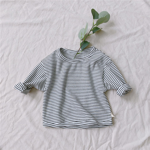 Children's clothing spring style male and female baby denim suspender set infant and child jumpsuit pure cotton striped T-shirt two-piece spring outfit