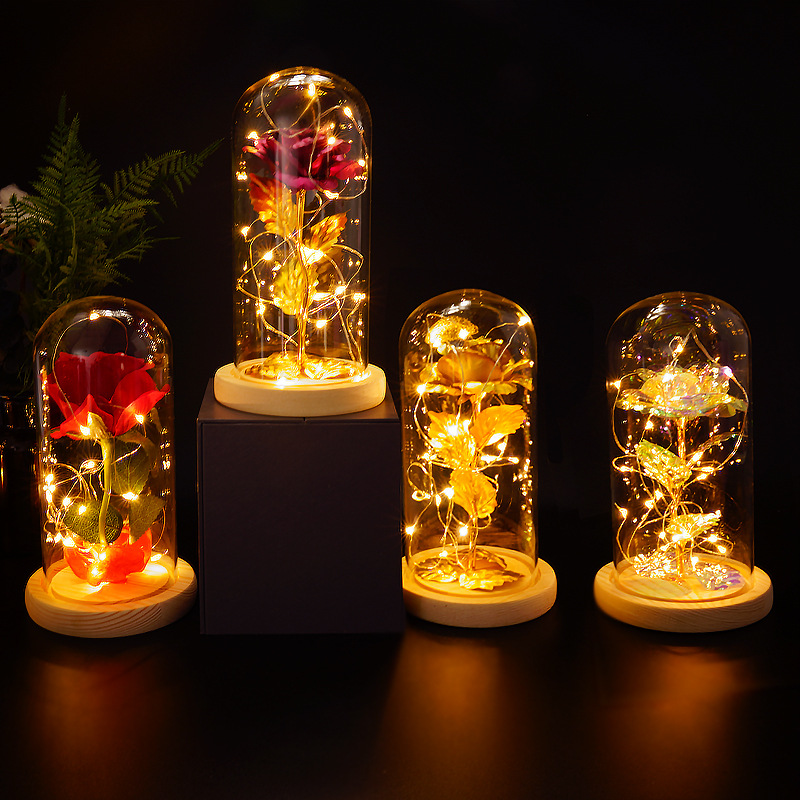 Productos calientes transfronterizos 24K lámina de oro rosa cubierta de vidrio LED luz Día de San Valentín regalo puntos intercambio Festival regalo