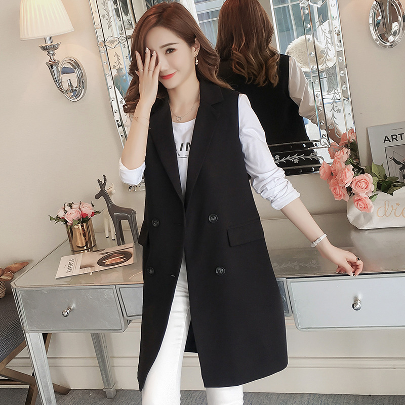 Chaleco de las mujeres MEDIADOS DE-longitud otoño estilo coreano 2024 nueva primavera y otoño traje negro chaleco sin mangas abrigo Chaleco de las mujeres