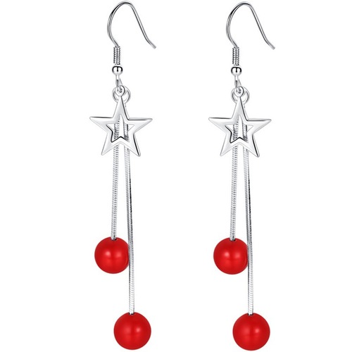 S925 sterling silver earrings actress-shaped symmetrical earrings red bean earrings temperament Japanese and Korean simple crystal earrings