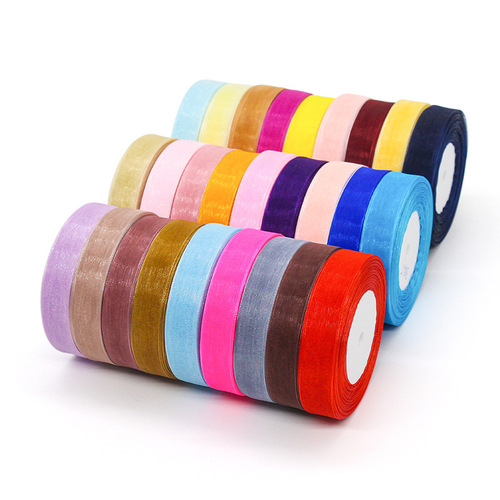 Manufacturer 2 cm snow yarn with gift box packaging transparent ribbon DIY chiffon yarn with cake baking