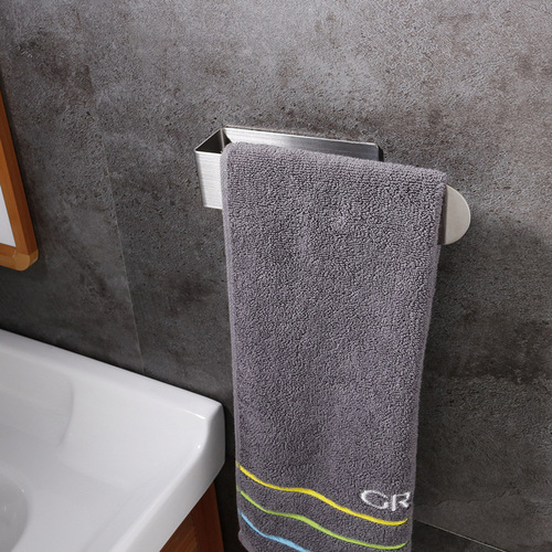 Simple Nordic bathroom toilet brushed 304 stainless steel towel rack punch-free towel hanging single pole towel bar