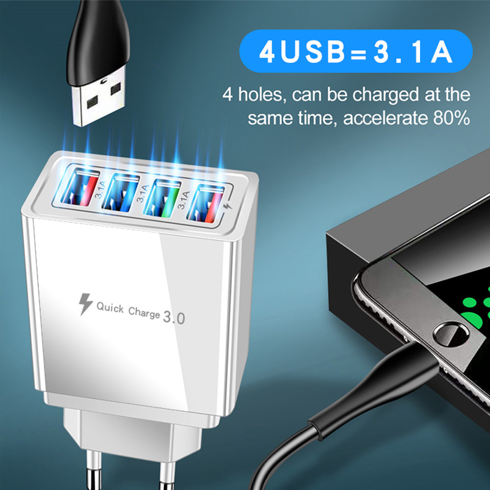 4USB cargador de teléfono móvil 3A color multi-Puerto Cabeza de carga LED luz estándar europeo estándar americano tableta transfronteriza exclusiva para la venta al por mayor