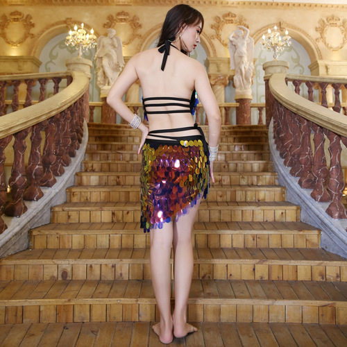 251# Mermaid Sequin Hip Scarf Belly Dance Black Dance Suit Belly Dance Performance Costume Suit
