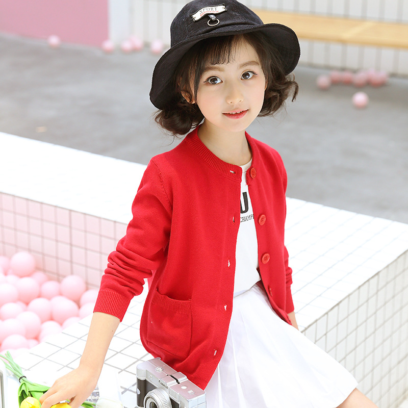공장 새 여자의 탑 니트 스웨터 한국 스타일 아동 스웨터 재킷 면사 여자의 스레드 가디건 단색