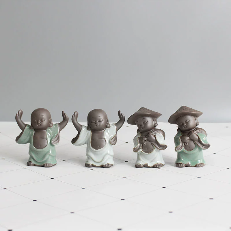 Милая Бамбуковая Шляпа Маленький монах чай домашнее животное чай играть аксессуары для чайной церемонии маленькая фигурка керамические украшения домашний чай домашнее животное можно поднять