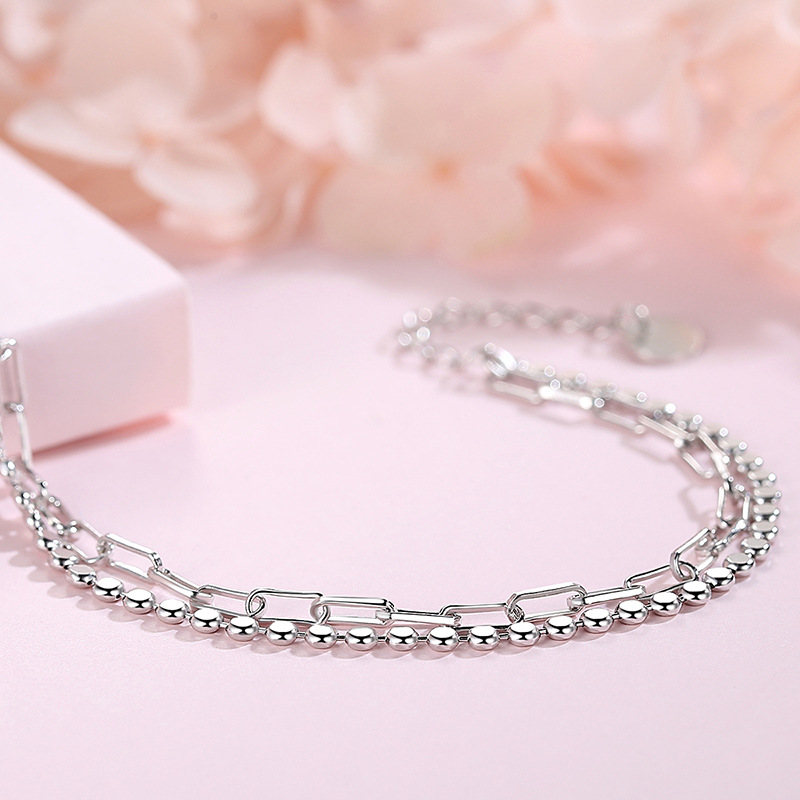 Pulsera redonda de doble capa de plata esterlina s925 pulsera de mujer pulsera simple pulsera de estilo japonés y coreano fábrica al por mayor