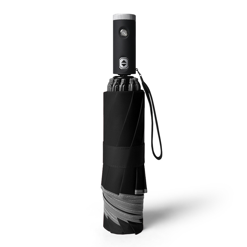 Paraguas de luz LED de 10 huesos Paraguas automático logotipo fijo paraguas reverso automático sombrilla banda reflectante masculina paraguas de coche de seguridad