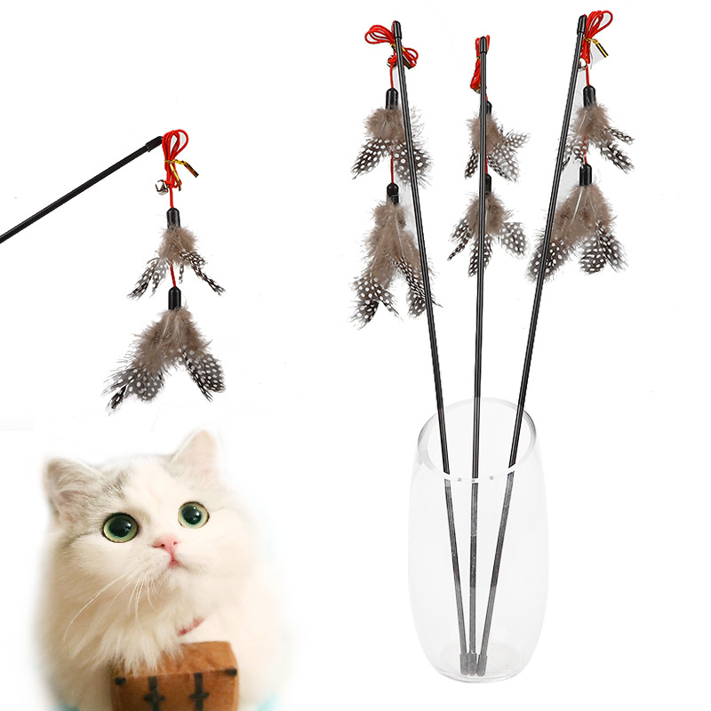 Con cuentas de Polka Dot pluma Negro Varilla divertido gato palo al por mayor elástico divertido gato Varilla de plástico gato juguete interactivo suministros para mascotas