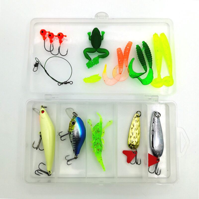 Lure Bait Box Set, Sequin Soft Worm, Minnow, Single-tail Vib, Portable Artificial Hard Bait, Complete Set Of Fishing_voghion.com