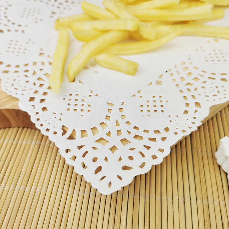 Suministro directo de fábrica de papel de fondo de flores de papel absorbente de aceite papel de hornear pastel de papel de encaje cocina comida frita postre almohadilla de papel de eliminación de aceite