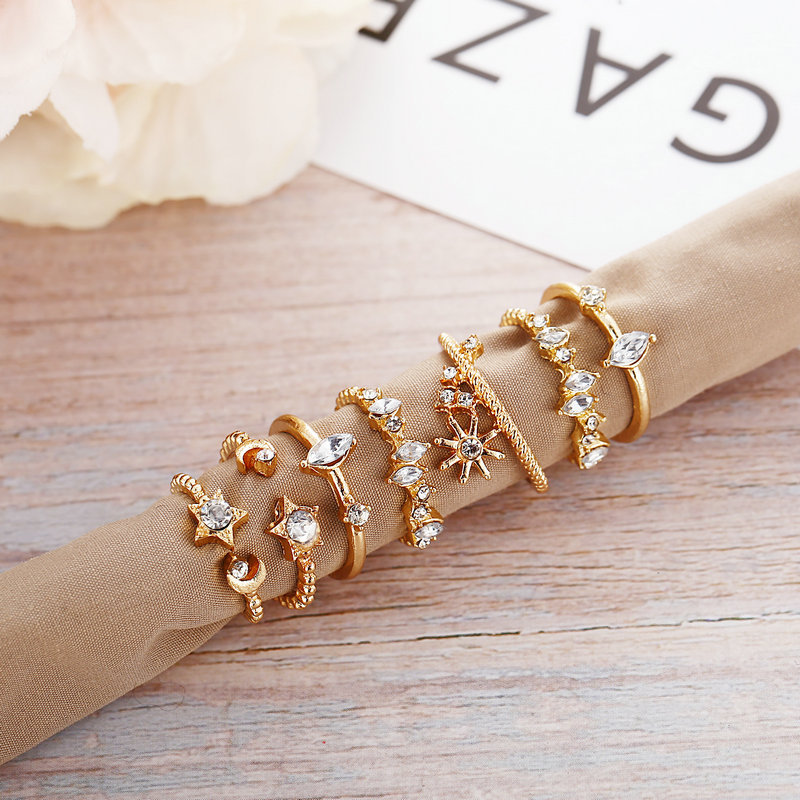 5764 Korean Fashion European and American Cross-Border Star and Moon Ring Set 7-Piece Retro Simple Joint Creative Style
