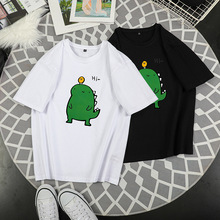 韩版宽松恐龙印花纯棉t恤百搭潮流ins潮短袖女装厂家直销一件代发