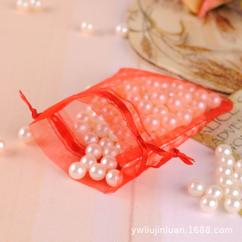 珍珠纱礼品包装袋 喜糖网纱纯色化妆品束口抽拉袋 干花香包发带绳
