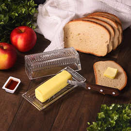 外贸出口透明玻璃长方形盒黄油盒牛油盒玻璃盒带盖小水果盒早餐盘