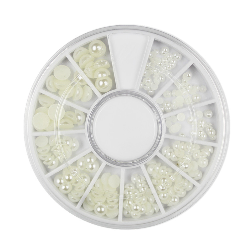 Uñas DIY joyería blanco perla placa porcelana blanco todo-fósforo semicírculo plana beige Blanco Perla 2/3mm color perla disco