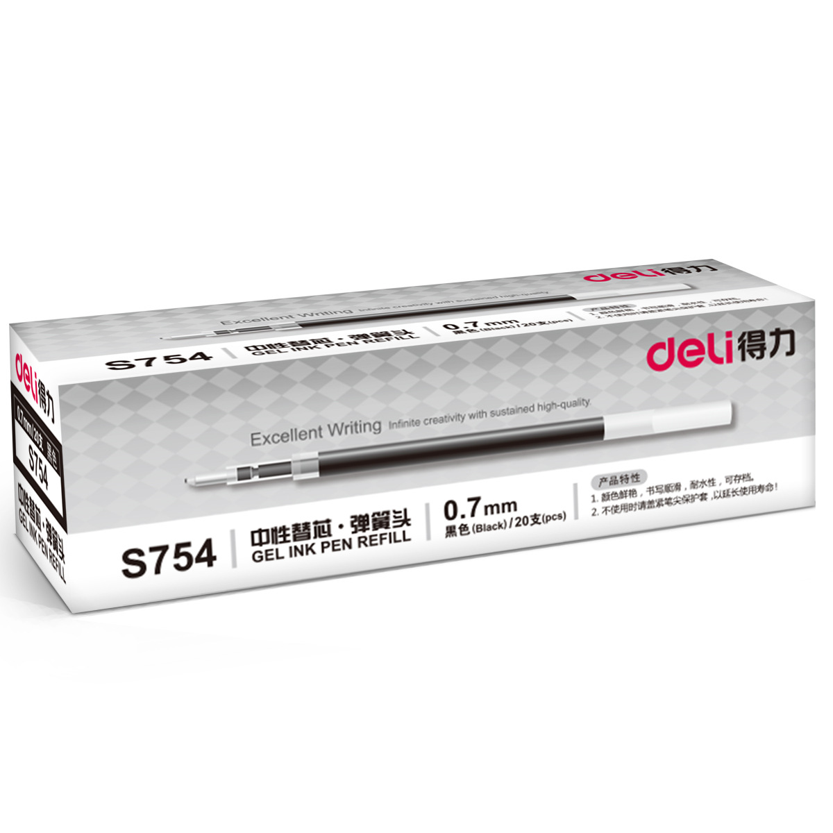 Repuesto para Bolígrafo de Gel Retráctil S754 0.7mm 20 Unidades de Plástico para Oficina y Estudiantes