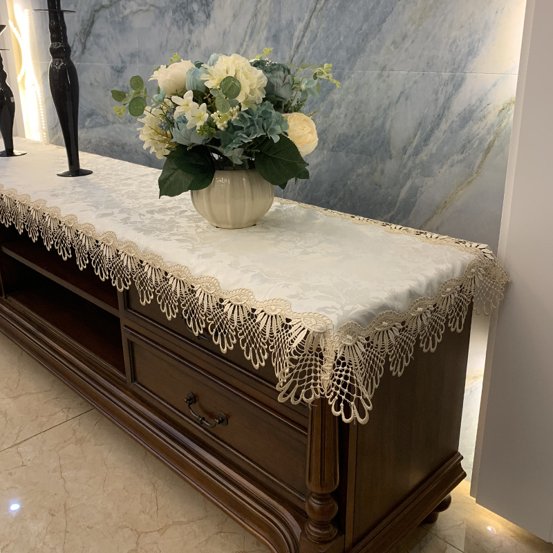 European Style TV Cabinet Tablecloth Lace Fabric Rectangular Living Room Dressing Table Shoe Cabinet Long Table Cloth Dust-proof Cloth Cover