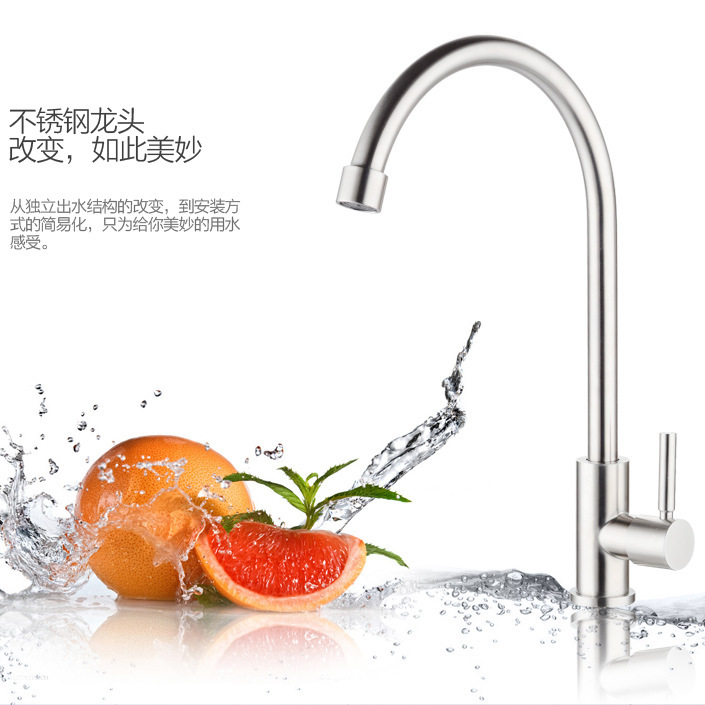 Stainless Steel 304 Single Cold Water Faucet for Dishwashing Sink, Vertical Basin Single-Hole Sink Faucet for Washing Vegetables and Dishes, Pull-Out Type