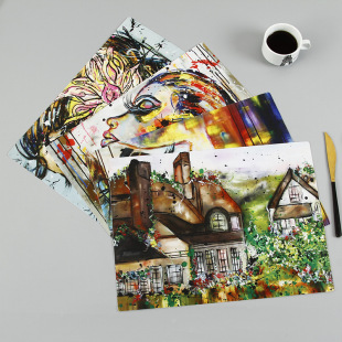 Creative plastic insulation table mat fashion abstract painting color printing table mat different styles PP placemat coaster printing