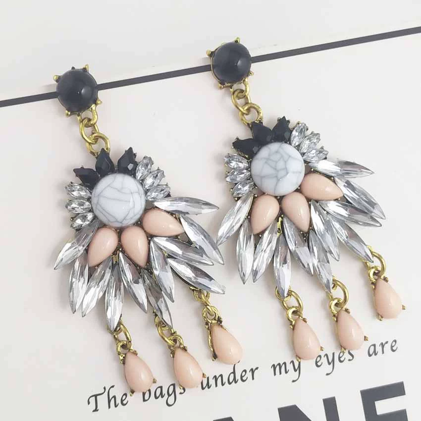 Fashionable earrings, European style, with gem, wholesale