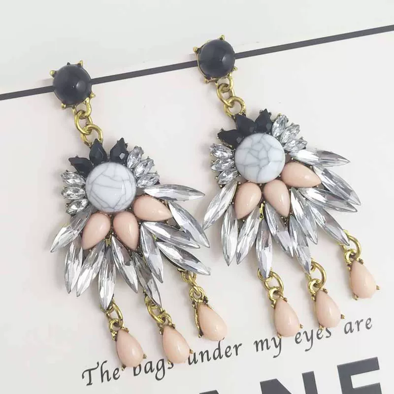 Fashionable earrings, European style, with gem, wholesale