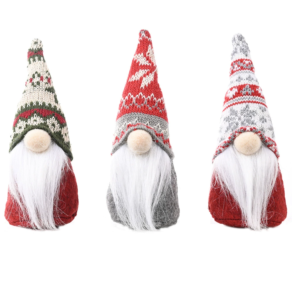  knitted hat christmas doll decoration with snowflakes, random hat pattern, 11.3×4.4×4 cm