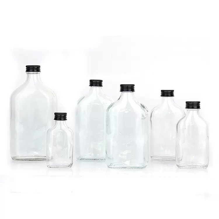 厂家批发透明玻璃扁酒瓶 创意白酒空瓶果汁饮料瓶 100ml小酒瓶