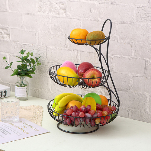 ins Nordic style iron three-layer fruit bowl living room desktop light luxury fruit plate coffee table multi-layer snack plate fruit basket
